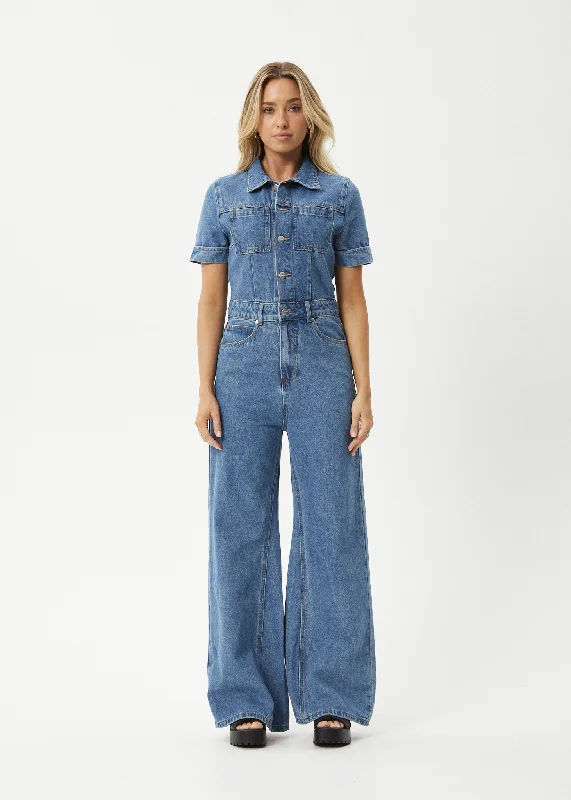 AFENDS Womens Miami - Denim Flared Leg Jumpsuit - Worn Blue Floral jumpsuit, Feminine, Summer vibes, Trendy