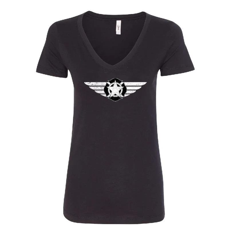 It's Black and White Maltese Women's V-Neck Shirt-- Print Jacquard Patchwork