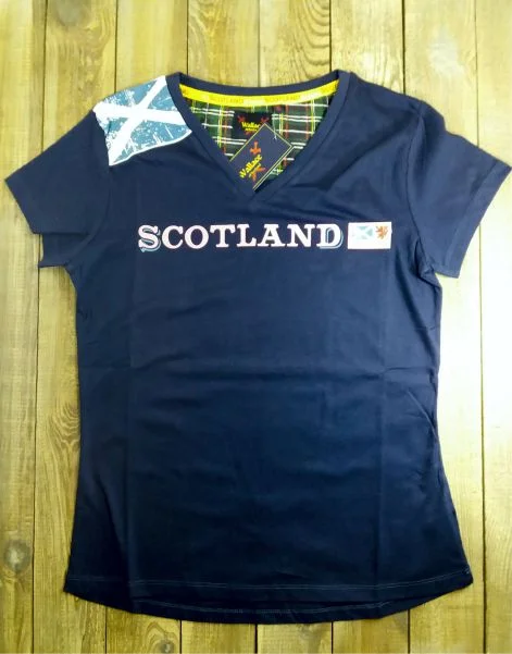 Scotland Ladies Navy V-Neck T-Shirt-- Fitted T-Shirt Seamless Stretchy