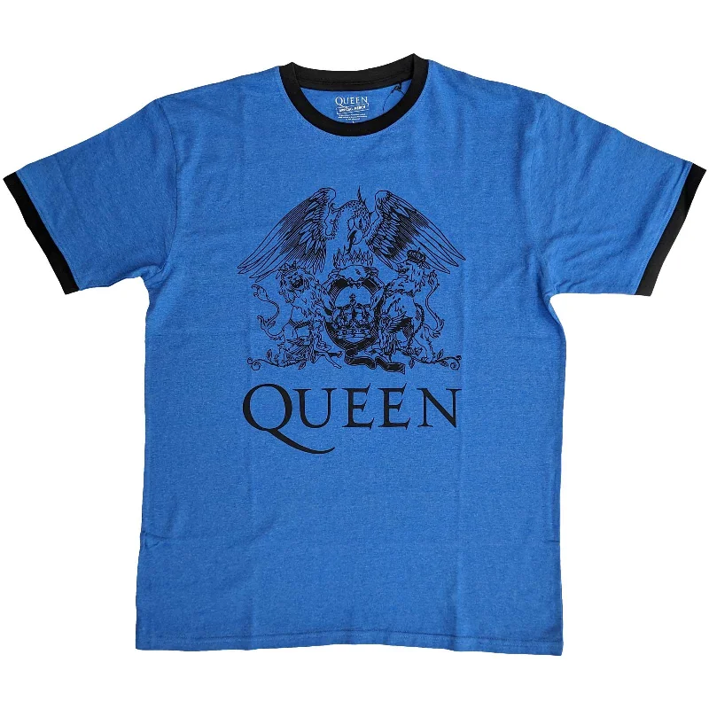 QUEEN Attractive T-Shirt, Crest Logo-- Ribbed Striped Patterned