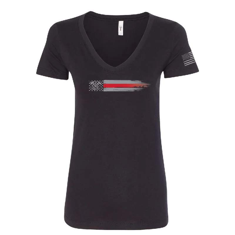 FFC 343 Thin Red Line Stars & Stripes Women's V-Neck Shirt-- Chenille Blend Fleece Blend Nylon Blend