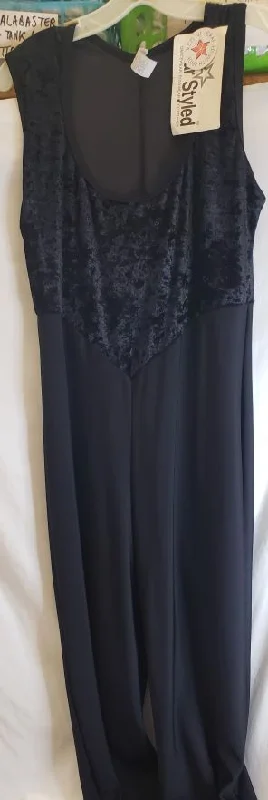 Gabrie -- Women's Jumpsuit -- Black Velvet Jumpsuit with belt, Waist tie, Slim fit, Fashionable