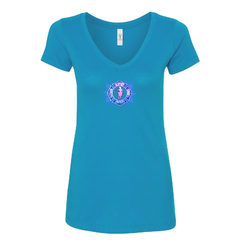 FFC 343 Hawaiian Firefighter Women's V-Neck Shirt-- Anti-Shrink Durable Soft