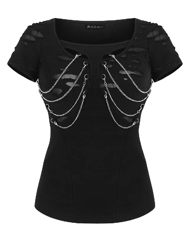 Devil Fashion Womens Dark Punk Chained T-Shirt Top