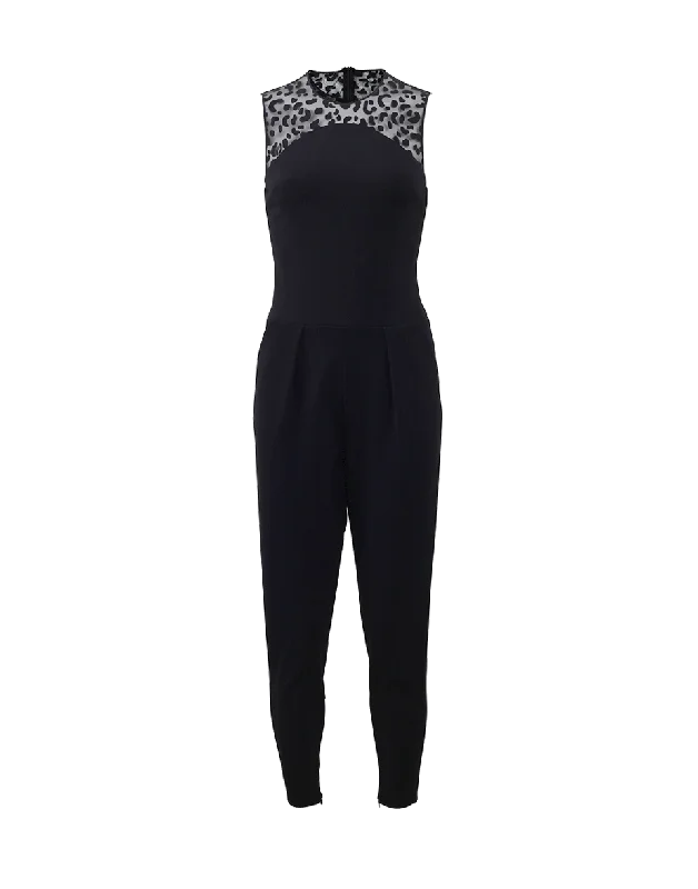 Sheer Leopard Top Jumpsuit Sleeveless jumpsuit, High waist, Trendy, Fashionable