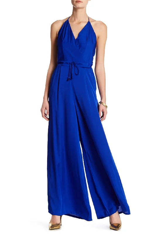 V Neck Solid Blue Long Jumpsuit High-neck jumpsuit, Modest style, Trendy, Winter collection