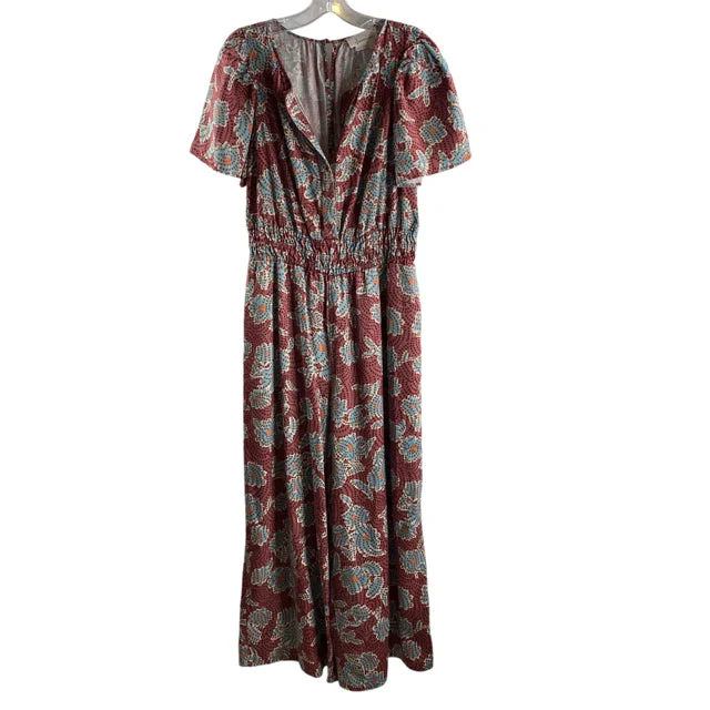 ANTHROPOLOGIE Size SMALL Pink/blue Print Short Sleeve JUMPSUIT Wide leg jumpsuit, Summer vibes, Relaxed fit, Casual