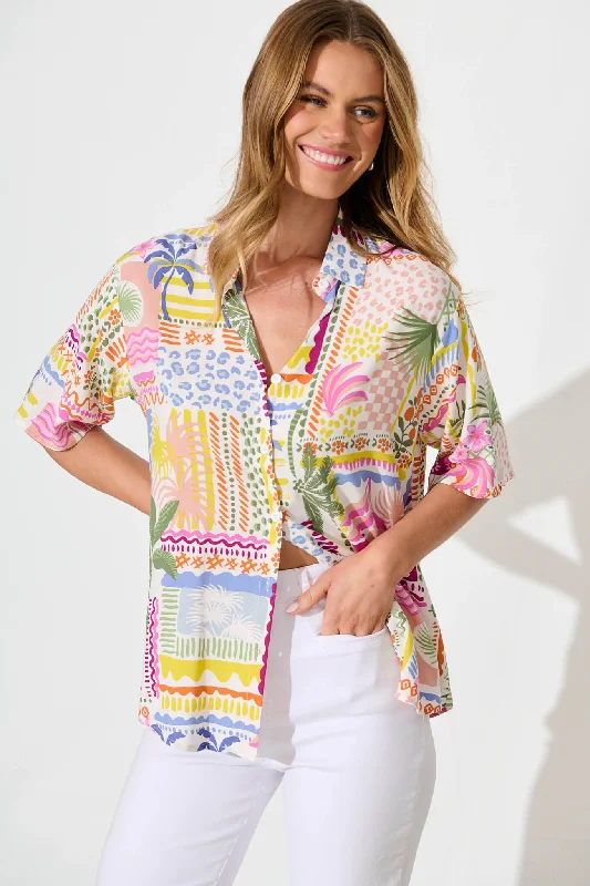 Levona Shirt in Multi Patchwork Print-- Elasticated Padded Insulated