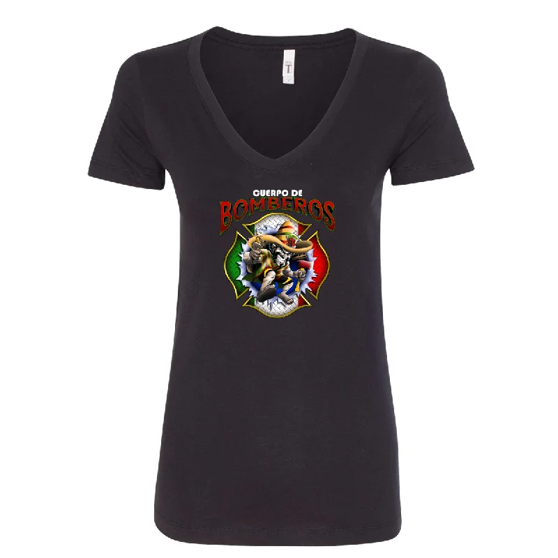 Cuerpo De Bomberos Maltese Women's V-Neck Shirt-- Cashmere Blend Cotton Blend Poly Blend
