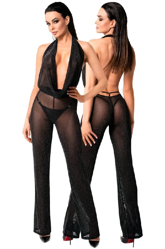 Noir Handmade Shimmering Jumpsuit Lace jumpsuit, Elegant, Sheer fabric, Formal wear