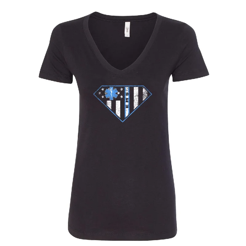 EMS Superman Women's V-Neck Shirt-- Boxy Fit Fitted Loose