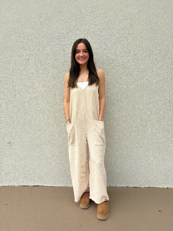 Simply Southern Free Fall Jumpsuit in Cream Jumpsuit with lace details, Feminine, Elegant, Stylish