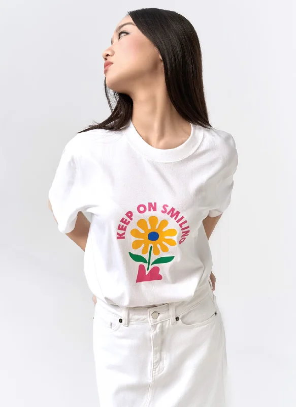 Keep On Smile Imprinted T-shirt-- Collared Crew Neck Turtle Neck