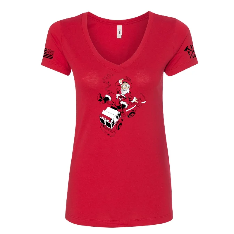 FFC 343 Let's Ride Santa Women's V-Neck Shirt-- Houndstooth Herringbone Solid