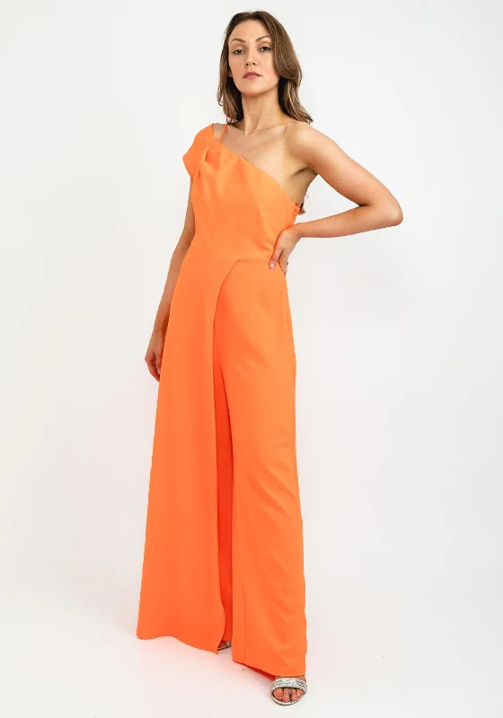 Kameya One Shoulder Jumpsuit, Bright Orange Boho chic jumpsuit, Relaxed fit, Feminine, Stylish