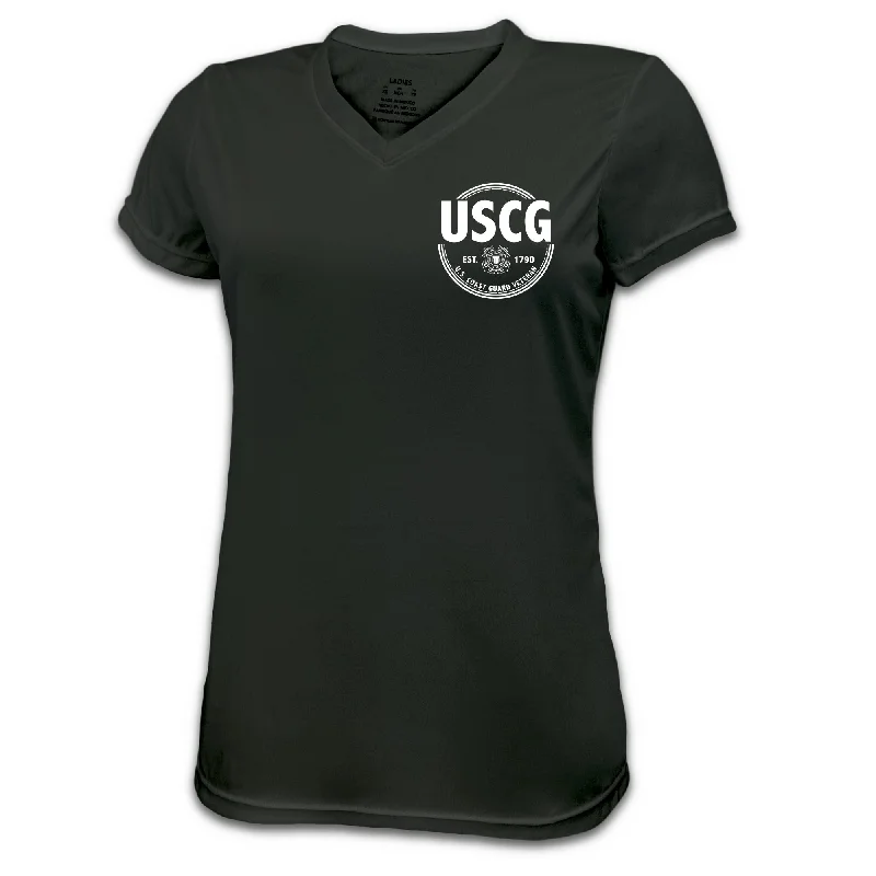 Coast Guard Ladies Veteran Performance T-Shirt-- Beaded Sequined Faux Fur