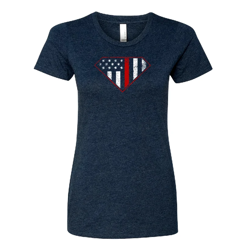Red Line Superwoman Women's Crew Neck Shirt-- Nylon Fabric Polyester Fabric Spandex Fabric