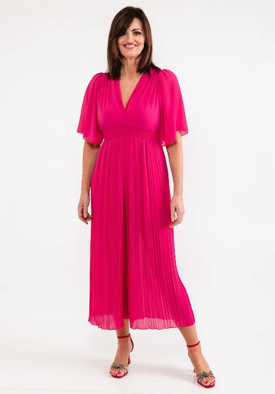 Seventy1 One Size Pleated Chiffon Jumpsuit, Pink Off-the-shoulder jumpsuit, Sexy, Elegant, Trendy