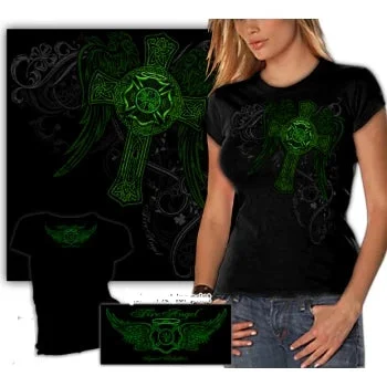 Ladies Elite Breed Irish Firefighter T-shirt-- Zippered Front Buttoned Front Snap Front