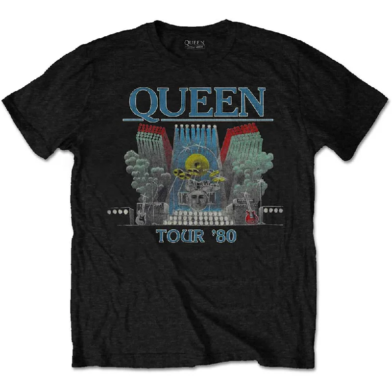 QUEEN Attractive T-Shirt, Tour '80-- Ribbed T-Shirt High Neck Heavyweight