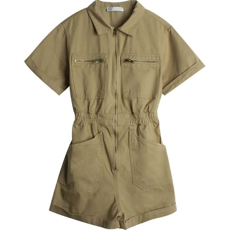 Wjczt Women's denim jumpsuit Western-style retro BM khaki trendy jumpsuit wide-leg shorts waist summer workwear Hong Kong streetwear Printed floral jumpsuit, Summer, Feminine, Relaxed
