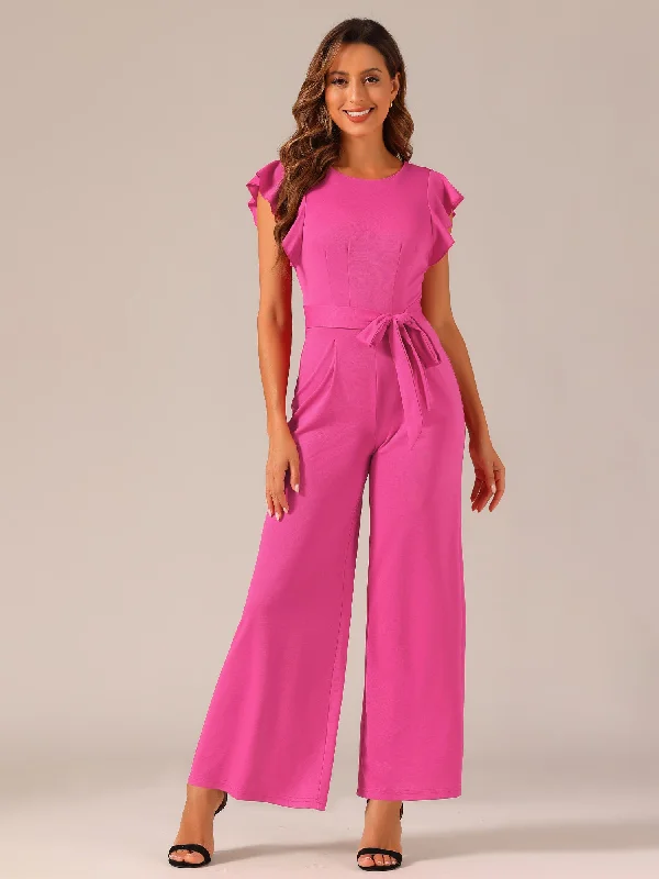 Ruffle Short Sleeves High Waist Wide Legs Belted Jumpsuits Luxe jumpsuit, Elegant, Chic, Fashion-forward