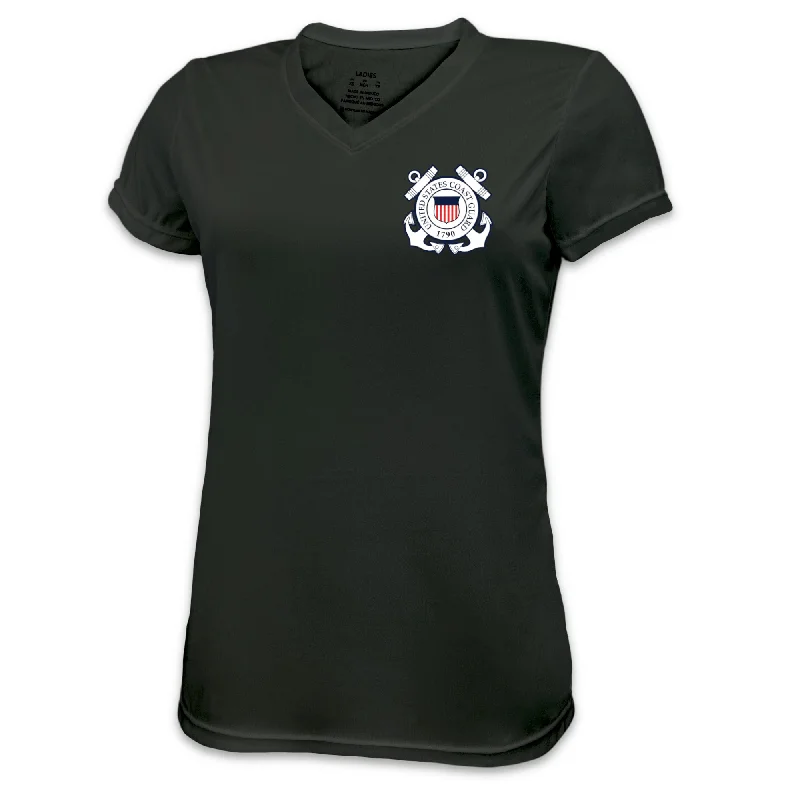 Coast Guard Ladies Seal Left Chest Performance T-Shirt-- Elegant Classic Vintage
