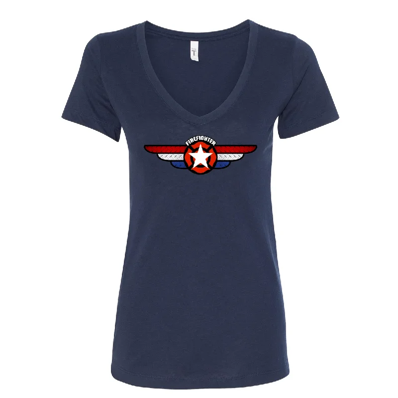 On the Wings Maltese Women's V-Neck Shirt-- Knit Fabric Woven Fabric Fleece Fabric