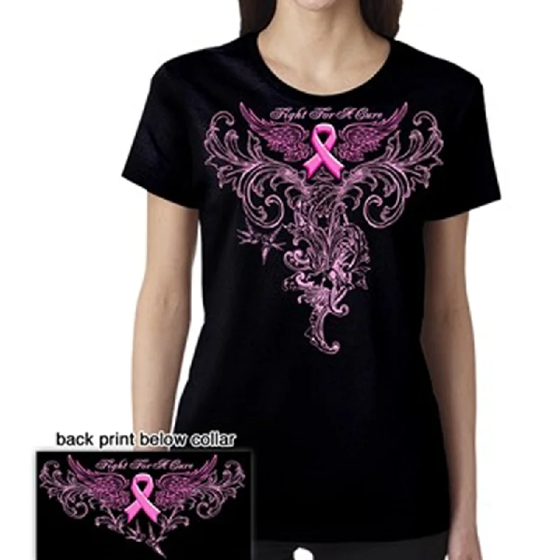 Elite Breed Ladies Fight For A Cure Foil T-Shirt-- Welt Pockets Slit Pockets