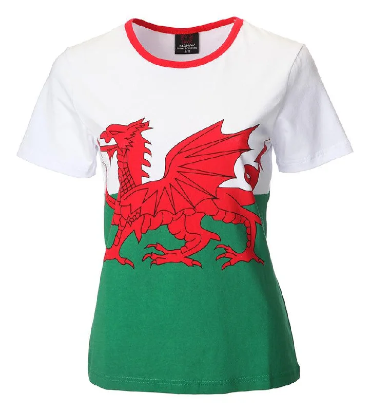 Wales Cymru Womens  Welsh Flag Skinni Fit T-Shirt-- Welt Pockets Slit Pockets