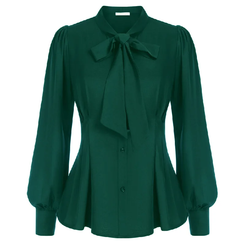 Vintage Defined Waist Long Sleeve Bow-Knot Decorated Shirts-- Casual Formal Business