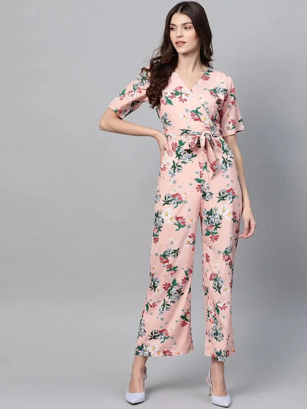 PANNKH Pink Pastel Floral Printed Jumpsuit Lace-up jumpsuit, Sexy, Night out, Trendy