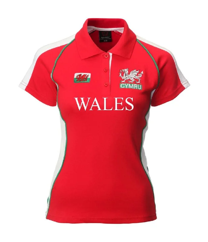 Wales Cymru Womens 'WALES' Rugby Shirt-- Zippered Front Buttoned Front Snap Front