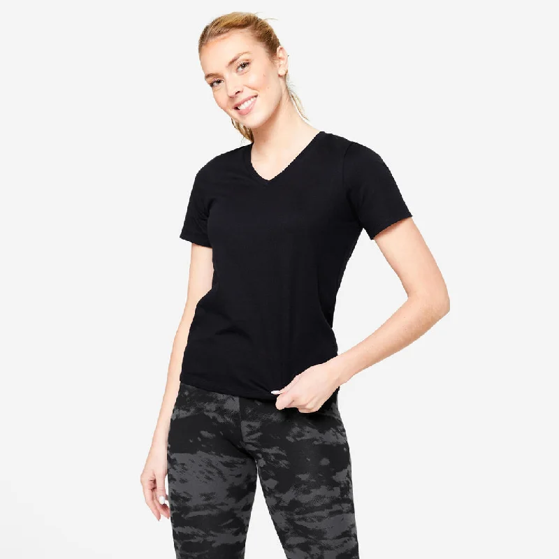 Women's V-Neck Cotton Fitness T-Shirt-- Welt Pockets Slit Pockets Flap Pockets