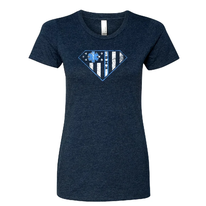 EMS Superman Women's Crew Neck Shirt-- Plaid T-Shirt Polka Dot Checkered