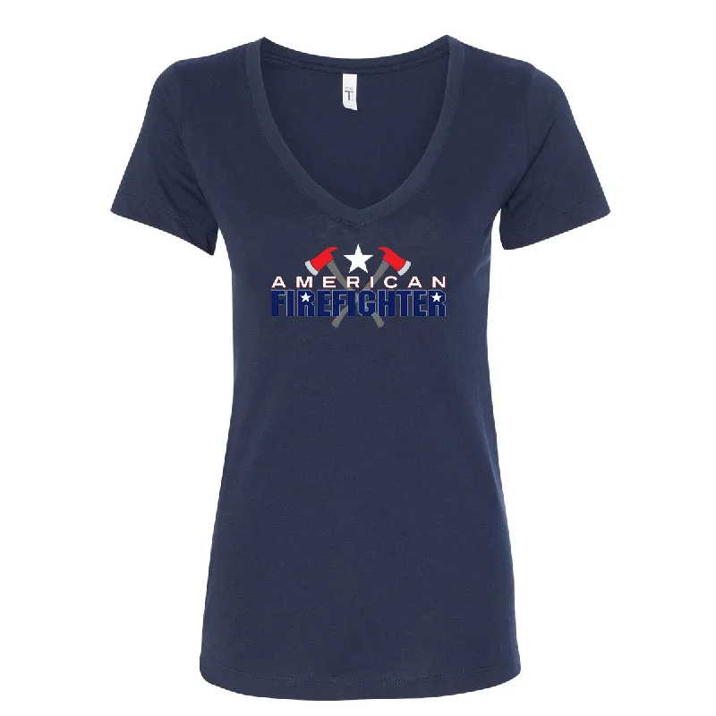 True American Firefighter Women's V-Neck Shirt-- Lace Blend Ribbed Blend Corduroy Blend