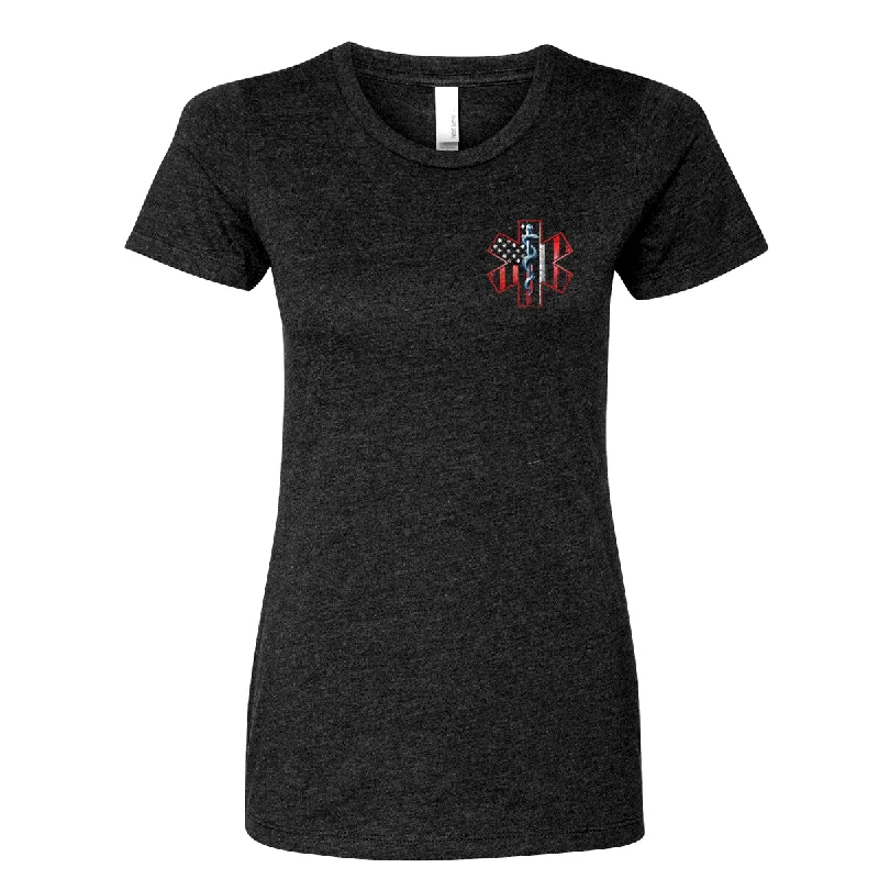 Thin White Line American Flag Women's Crew Neck Shirt-- Casual Formal Business