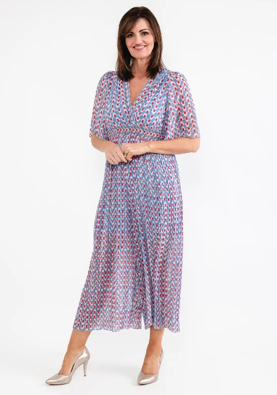 Seventy1 One Size Print Pleated Jumpsuit, Blue Multi Sleeveless backless jumpsuit, Sexy, Elegant, Comfortable