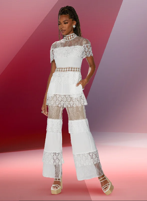 Love the Queen 17541 - White - Contrast Lined Lace Jumpsuit Strapless jumpsuit, Sexy, Party wear, Trendy