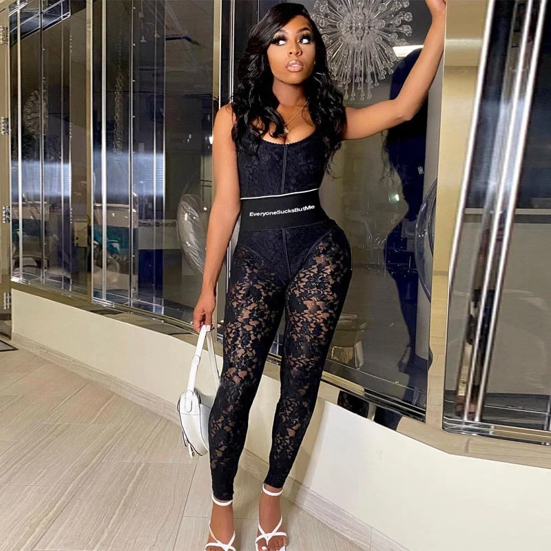 High Waist See-Through Zip Up Bodycon Sleeveless Pencil Jumpsuit Summer Women Fashion Streetwear Casual Club Y2K Floral print jumpsuit, Feminine, Casual wear, Trendy