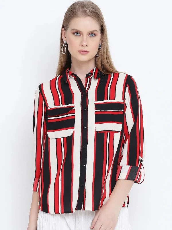 Darling dizzer multicolour women shirt top-- Hooded Caped Shawl Collar