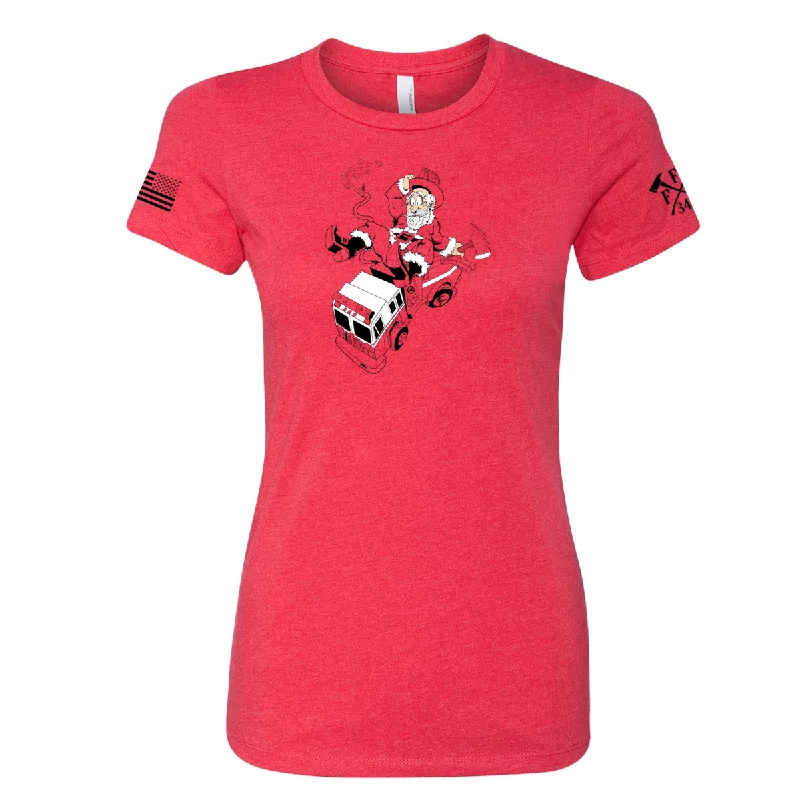FFC 343 Let's Ride Santa Women's Crew Neck Shirt-- Lace Blend Ribbed Blend Corduroy Blend