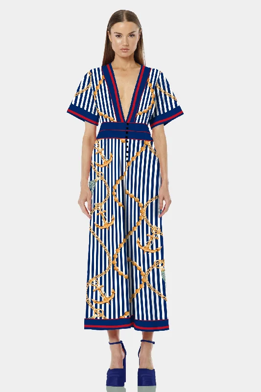 Nautical Stripes Wide Leg Jumpsuit With Pockets Faux leather jumpsuit, Trendy, Fashionable, Street style