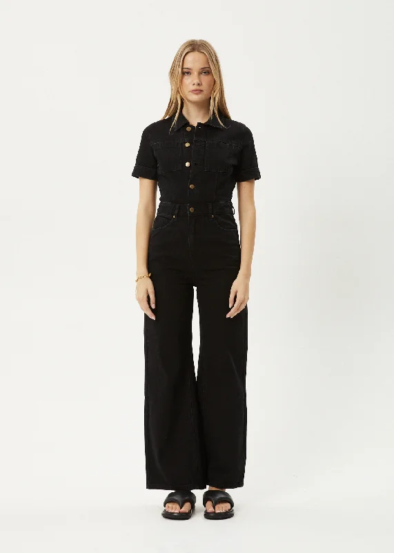 AFENDS Womens Miami - Denim Flared Leg Jumpsuit - Washed Black Backless jumpsuit, Sexy, Evening wear, Fashionable
