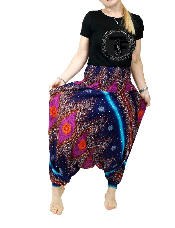 Harem Pants Peacock Baggy Yoga Pants Drop Crotch Bohemian Gypsy Comfy Loungewear Jumpsuits Rompers Festival Vintage style jumpsuit, Retro chic, Casual, Comfortable