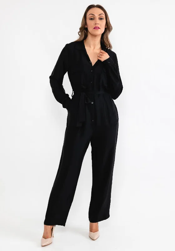 Seventy1 One Size Silk Blend Utility Jumpsuit, Black Summer beach jumpsuit, Comfortable, Casual, Trendy