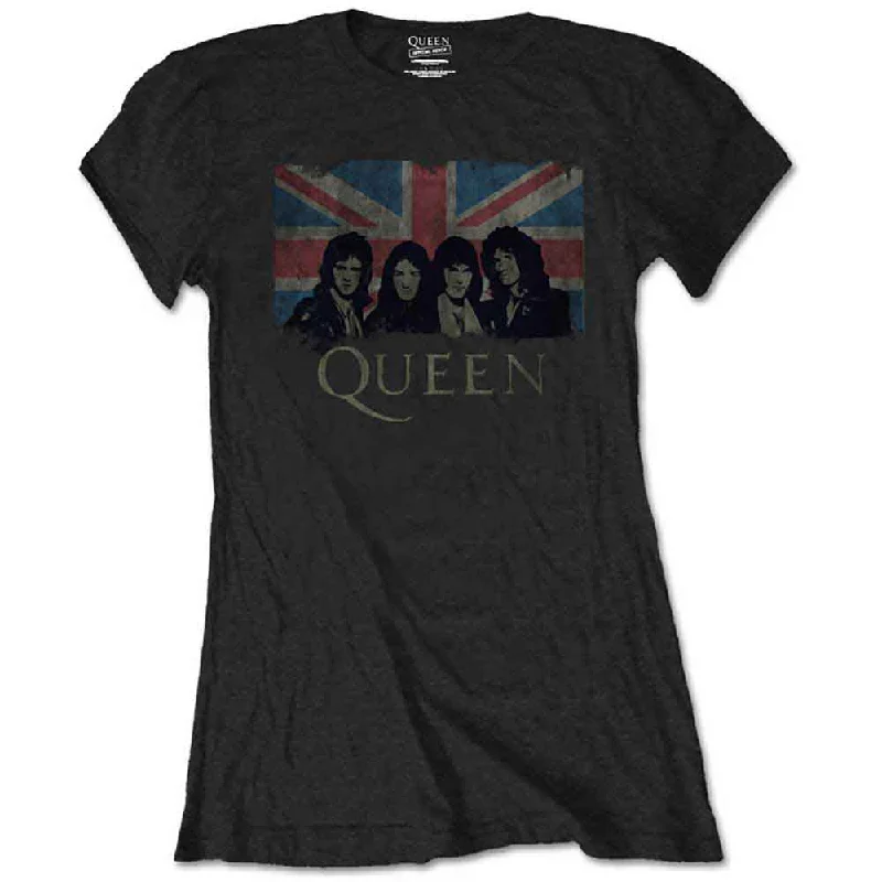 QUEEN Attractive T-Shirt, Union Jack-- Mesh Blend Leather Blend Suede Blend