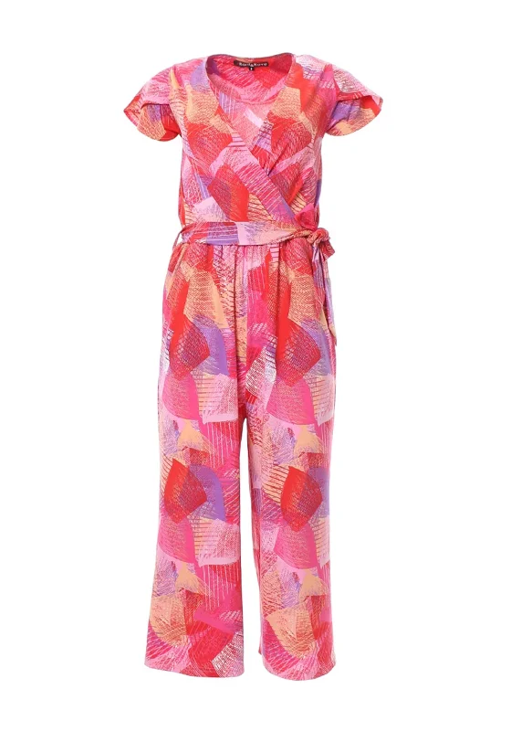 Rant & Rave Jerri Printed Jumpsuit, Pink Multi Satin wrap jumpsuit, Trendy, Elegant, Chic