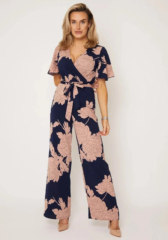 Girl In Mind Deena Floral Wide Leg Jumpsuit, Navy & Blush Chic jumpsuit, Trendy, Elegant, Sleek