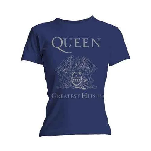 QUEEN Attractive T-Shirt, Greatest Hits Ii-- Collared Crew Neck Turtle Neck
